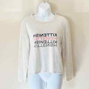 Kittenish Logo T-Shirt Long Sleeve Pullover Light Gray Space Dye NWT Size Small